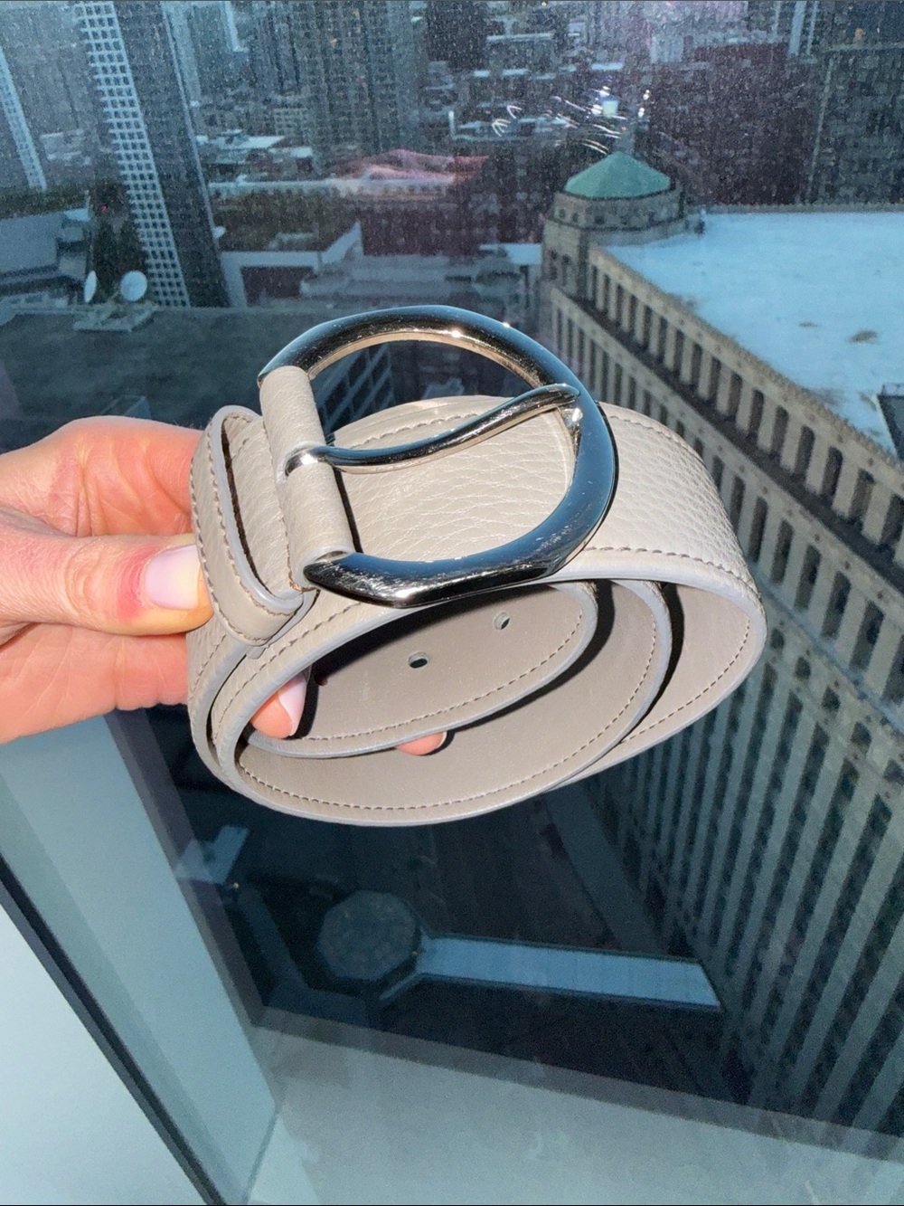 Prada Gray Leather Belt with Silver O-Ring Buckle - Picture 2 of 13